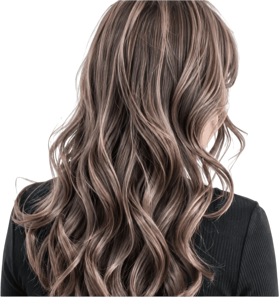巻き髪の後ろ姿のヘアスタイル